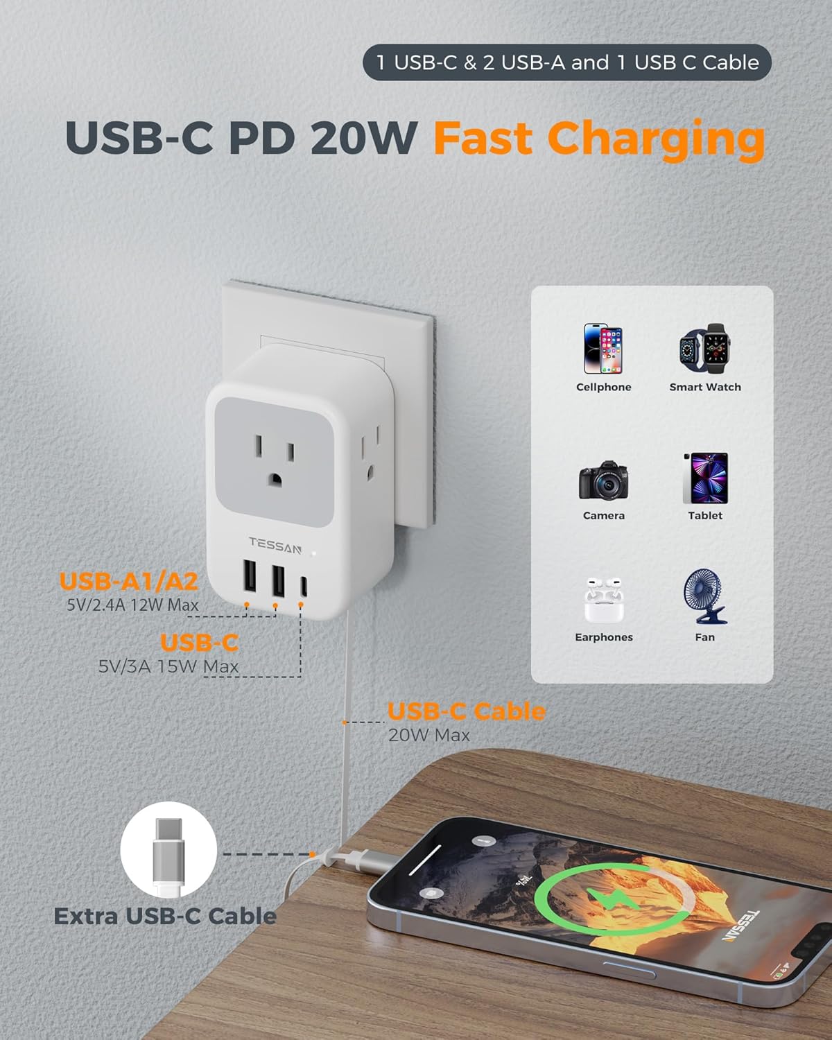 TESSAN European Travel Plug Adapter 2 Pack