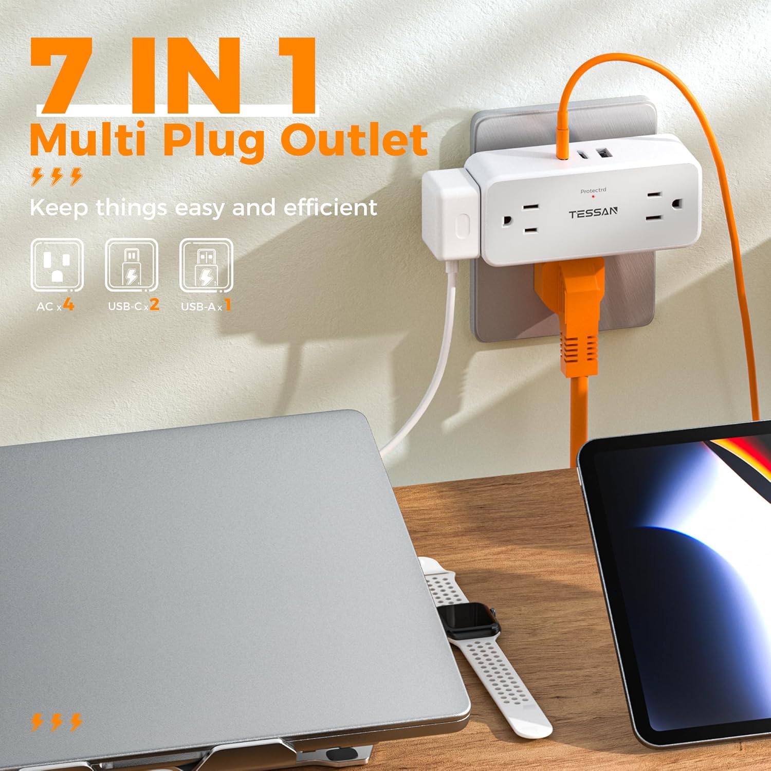 TESSAN Surge Protector, Multi Plug Outlet Splitter with 2 USB C