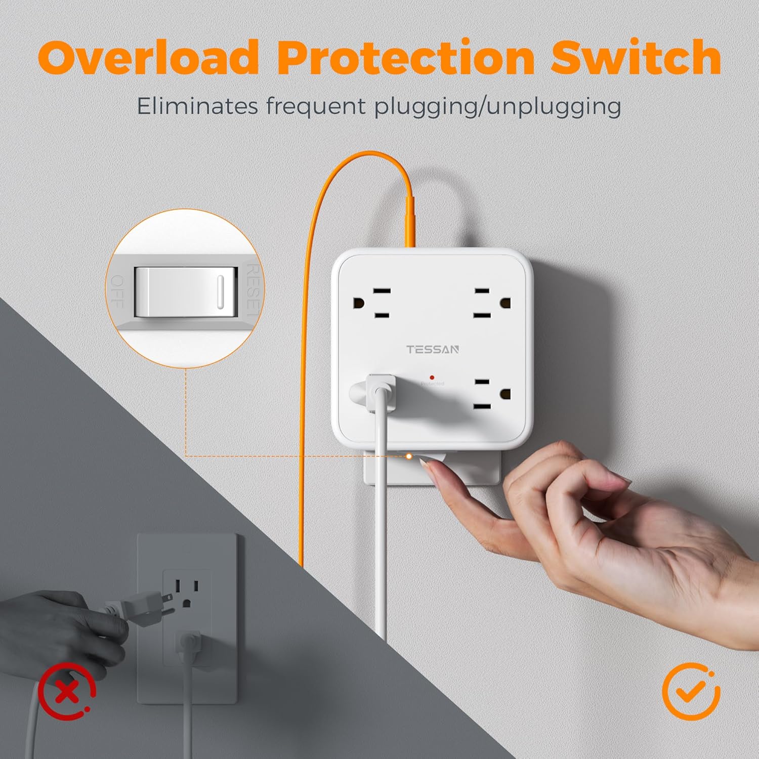 TESSAN Wall Surge Protector Plug Extender WM1026