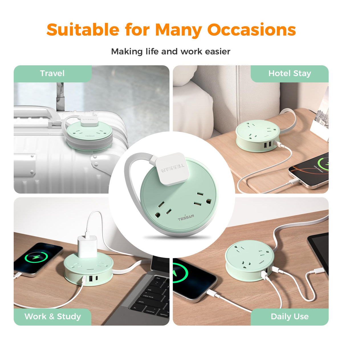 TESSAN 6 in 1 Travel Power Strip PS17