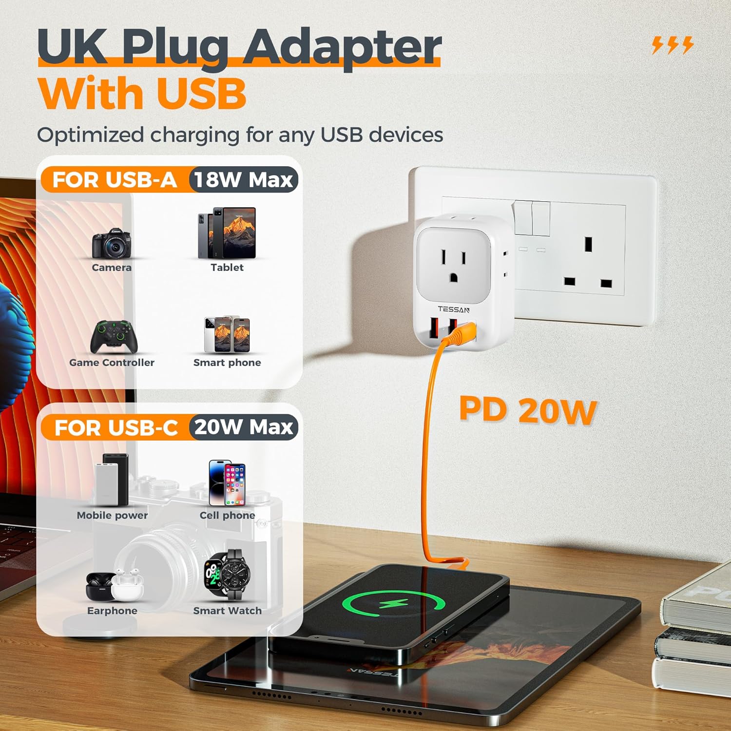 TESSAN US to UK Travel Plug Adapter Type G