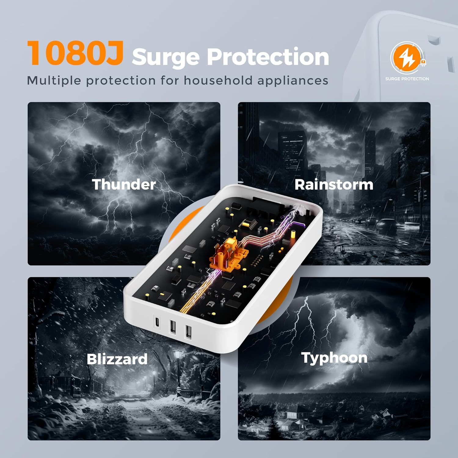 TESSAN Flat Plug Surge Protector Power Strip 108