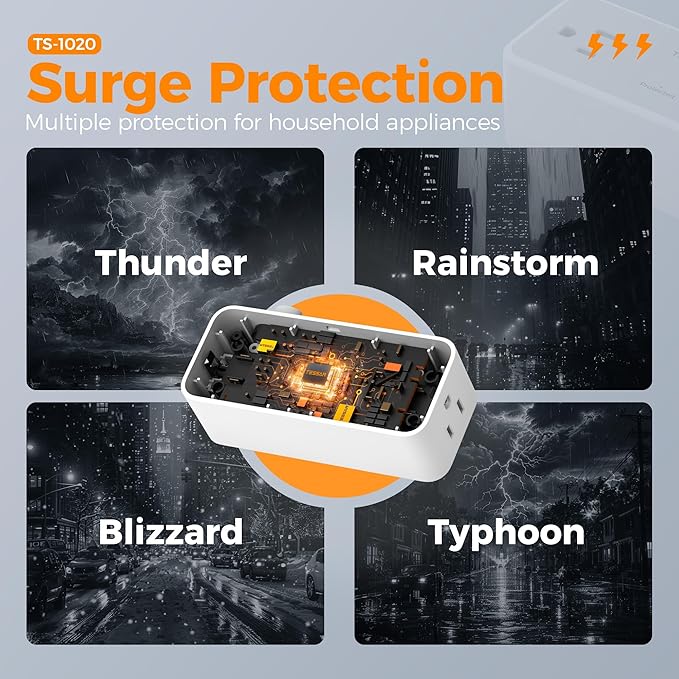 TESSAN Flat Plug Surge Protector Power Strip 1020