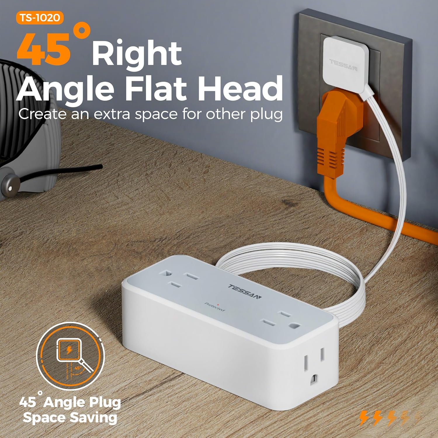 TESSAN Flat Plug Surge Protector Power Strip 1020