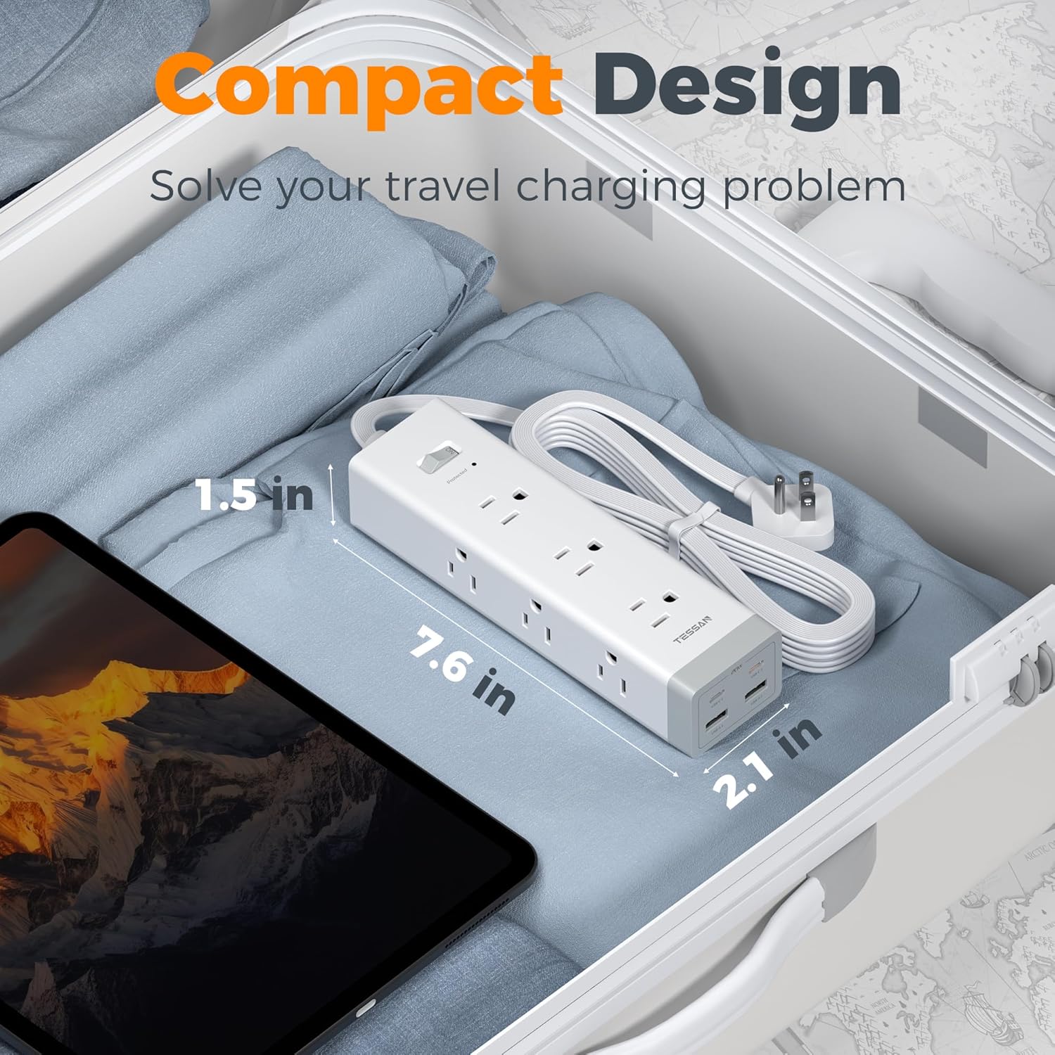 TESSAN 10 FT Surge Protector PD 20W PS09