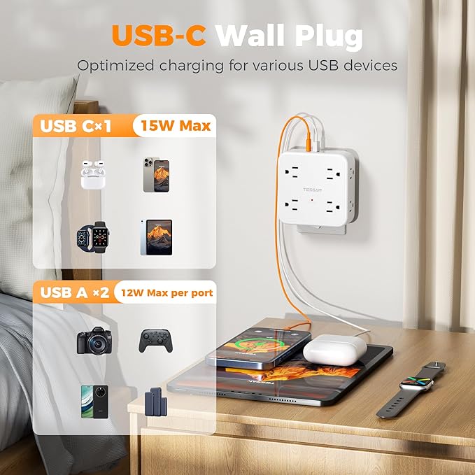 TESSAN Wall Surge Protector Plug Extender WM1026