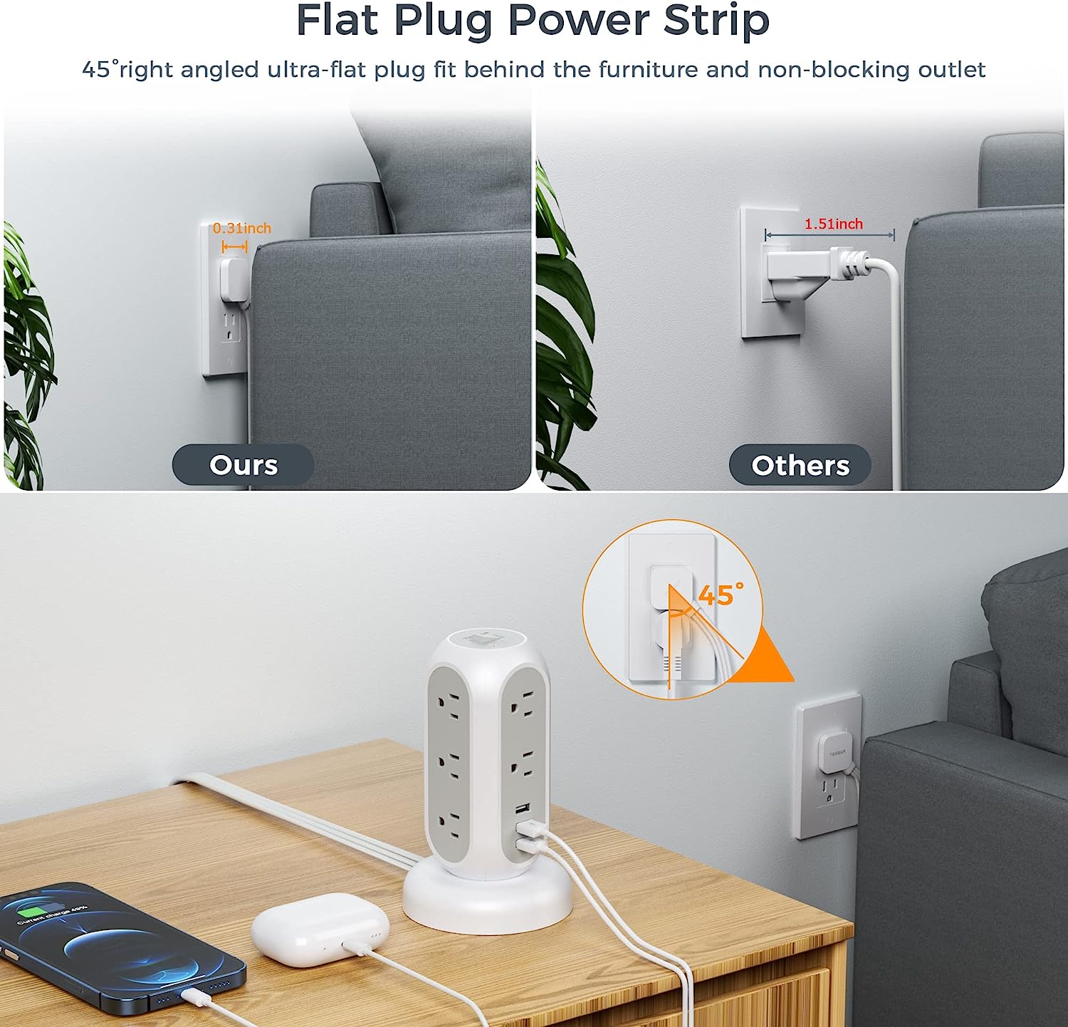 TESSAN Surge Protector 11 Outlets with 3 USB Charging Station