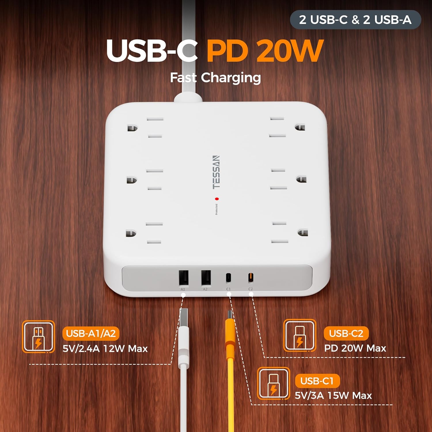 TESSAN 5 Ft Surge Protector Power Strip PS08