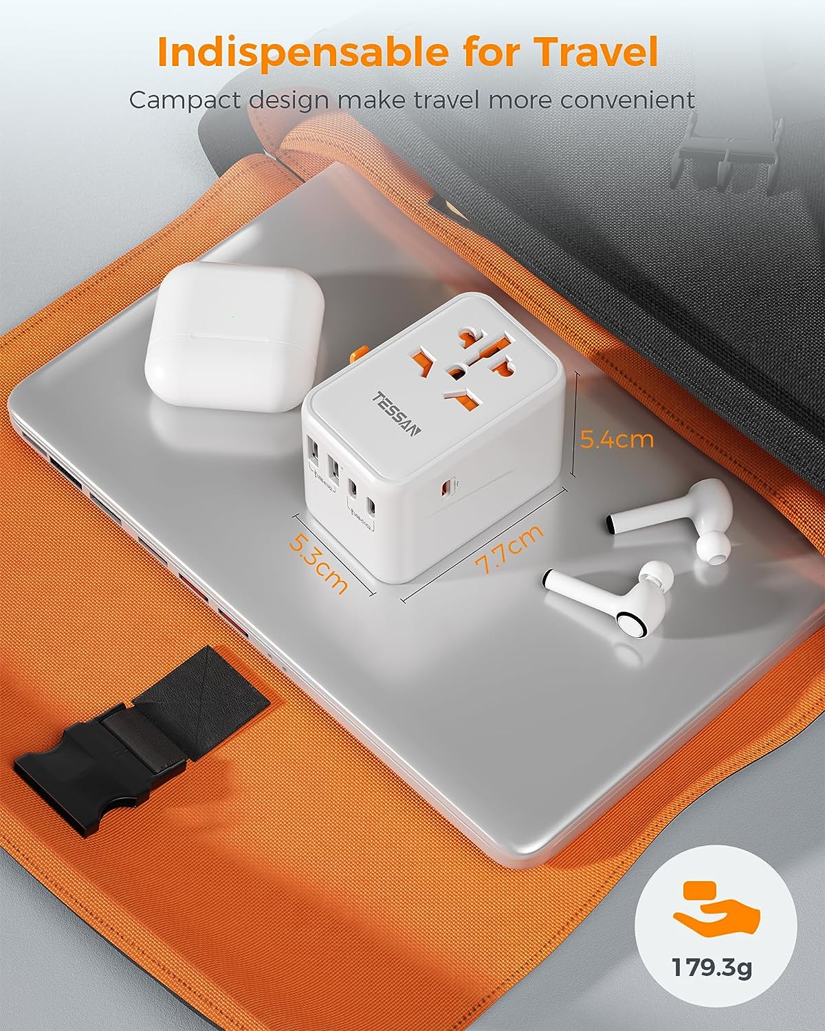 TESSAN GaN Universal Travel Adapter with USB-C - White