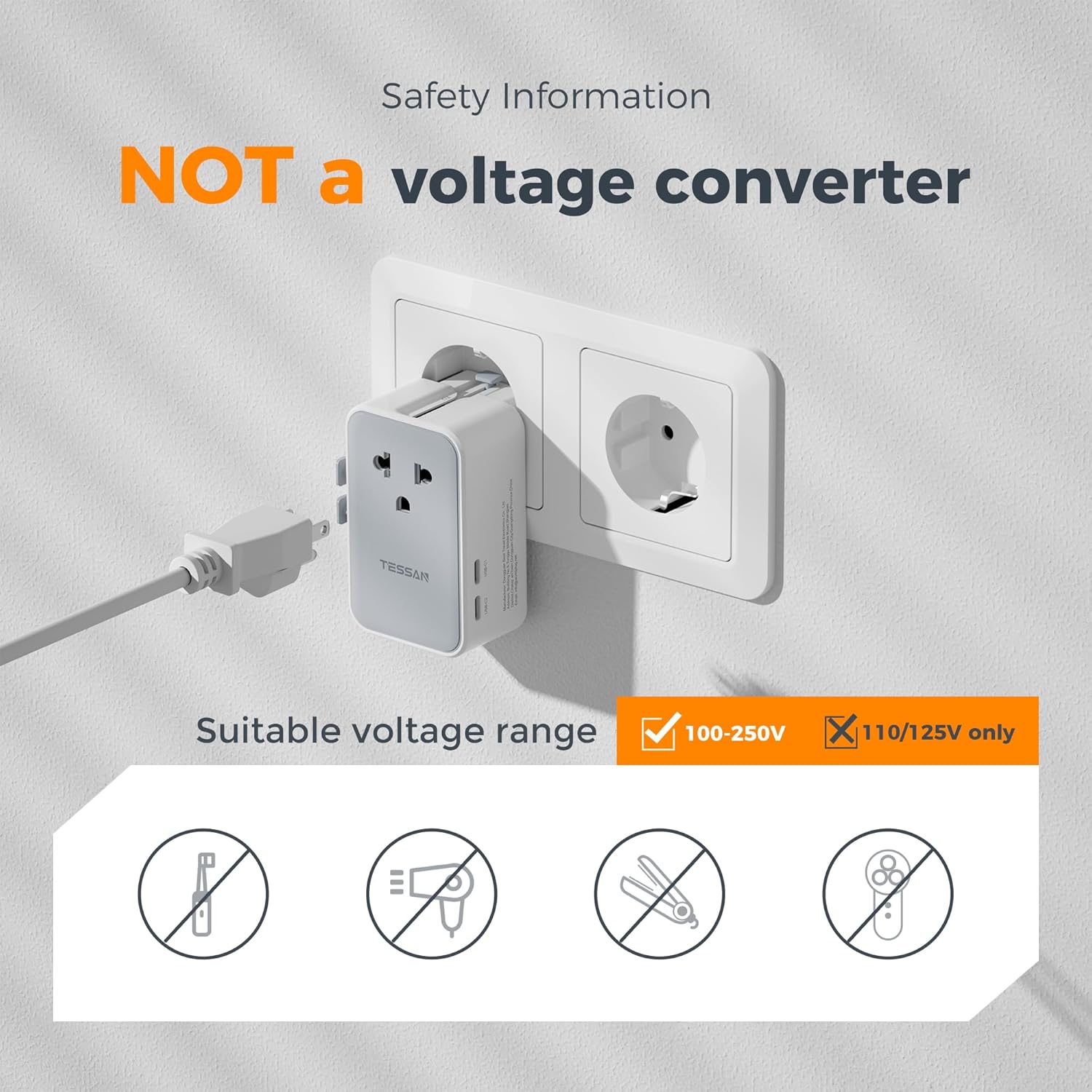 TESSAN Ultra Thin Universal Travel Adapter PD 25W