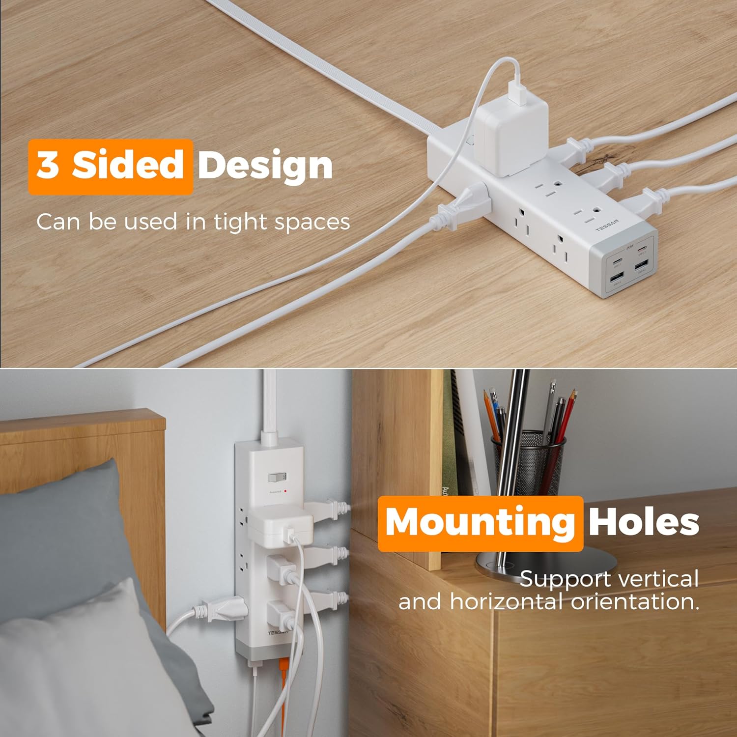 TESSAN 10 FT Surge Protector PD 20W PS09