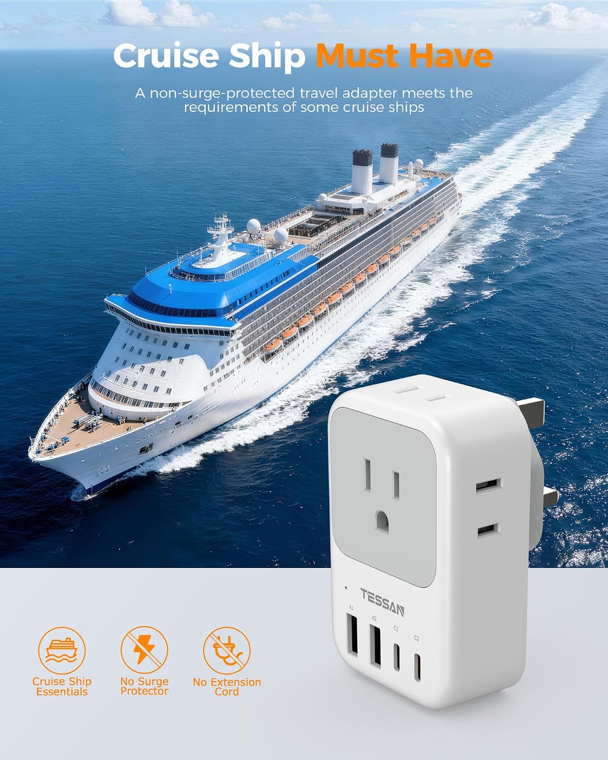 TESSAN UK Travel Adapter with 20W USB-C Fast Charging