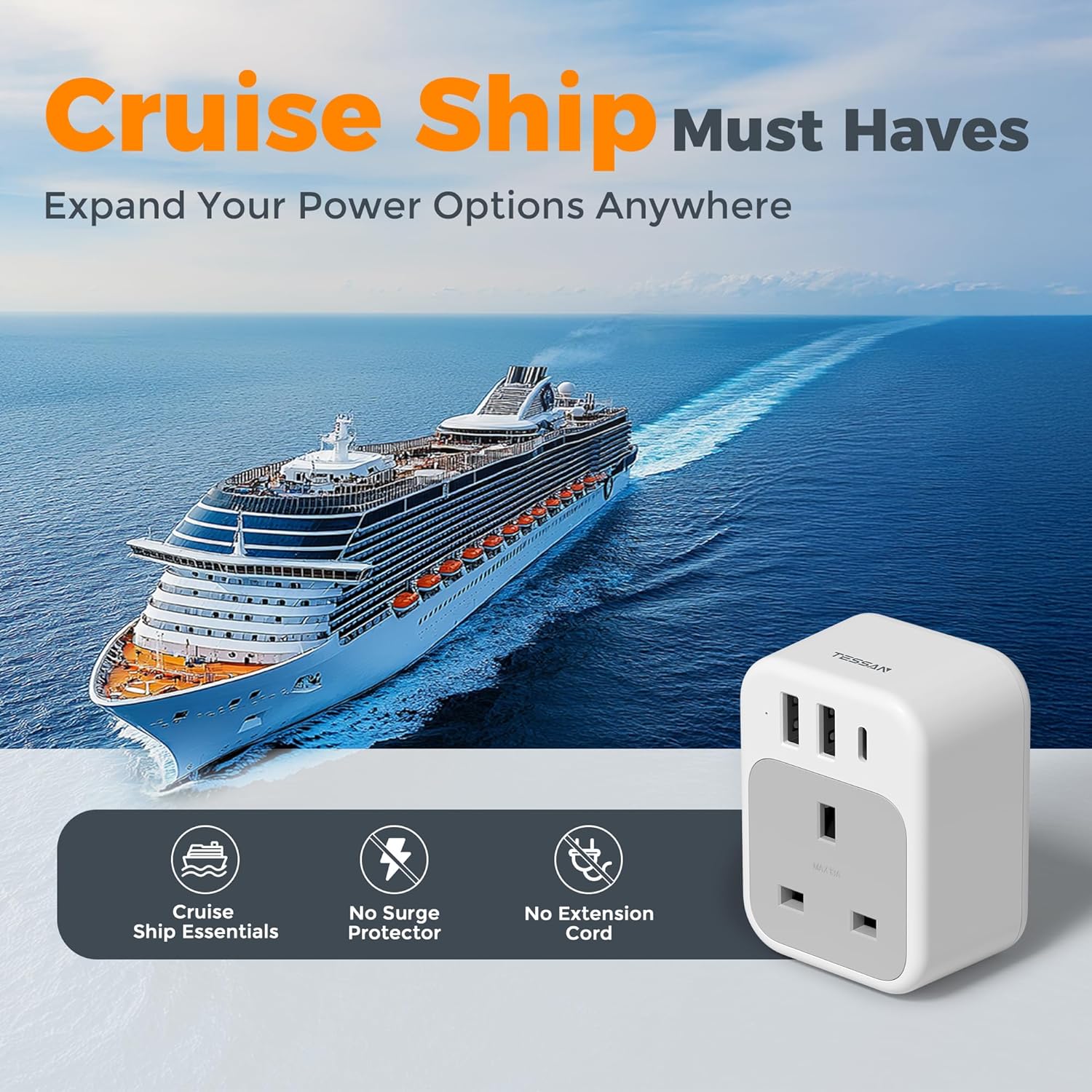 TESSAN UK to US Plug Adapter TA03