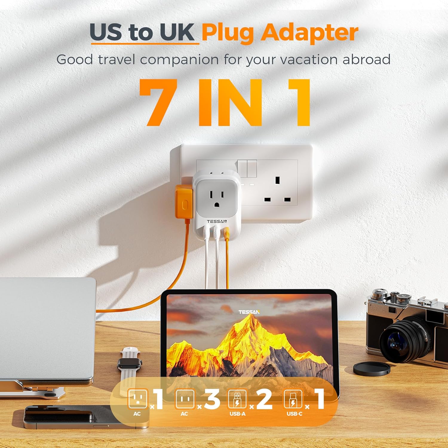 TESSAN US to UK Travel Plug Adapter Type G