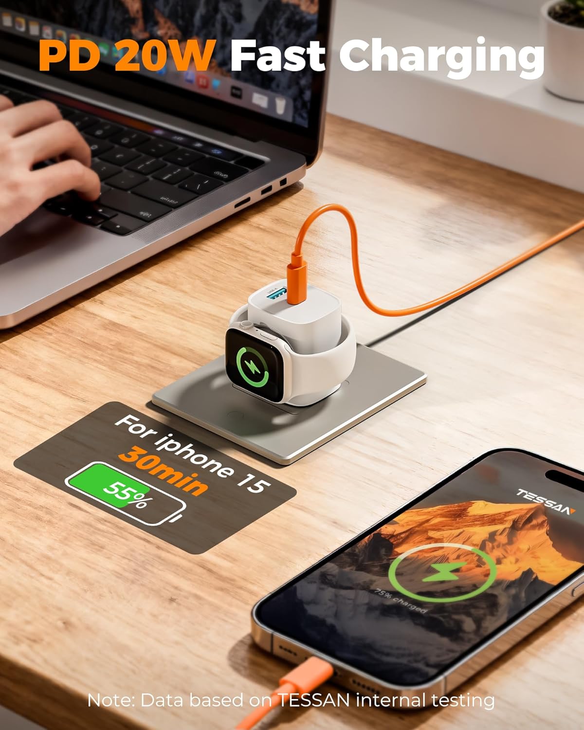 TESSAN 3-in-1 USB-C Charger with Apple Watch Charging