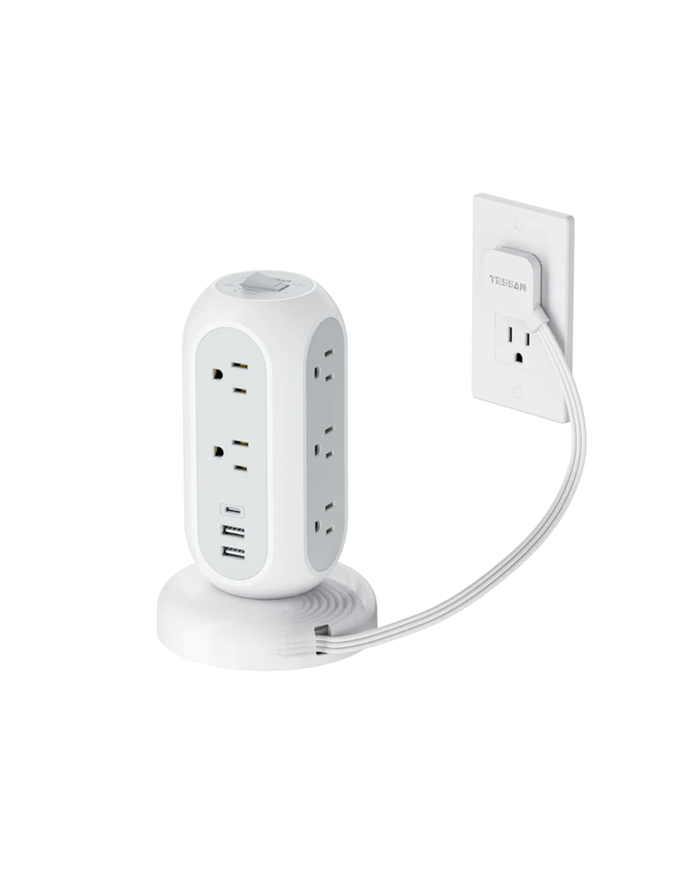 TESSAN Tower Power Strip Flat Plug