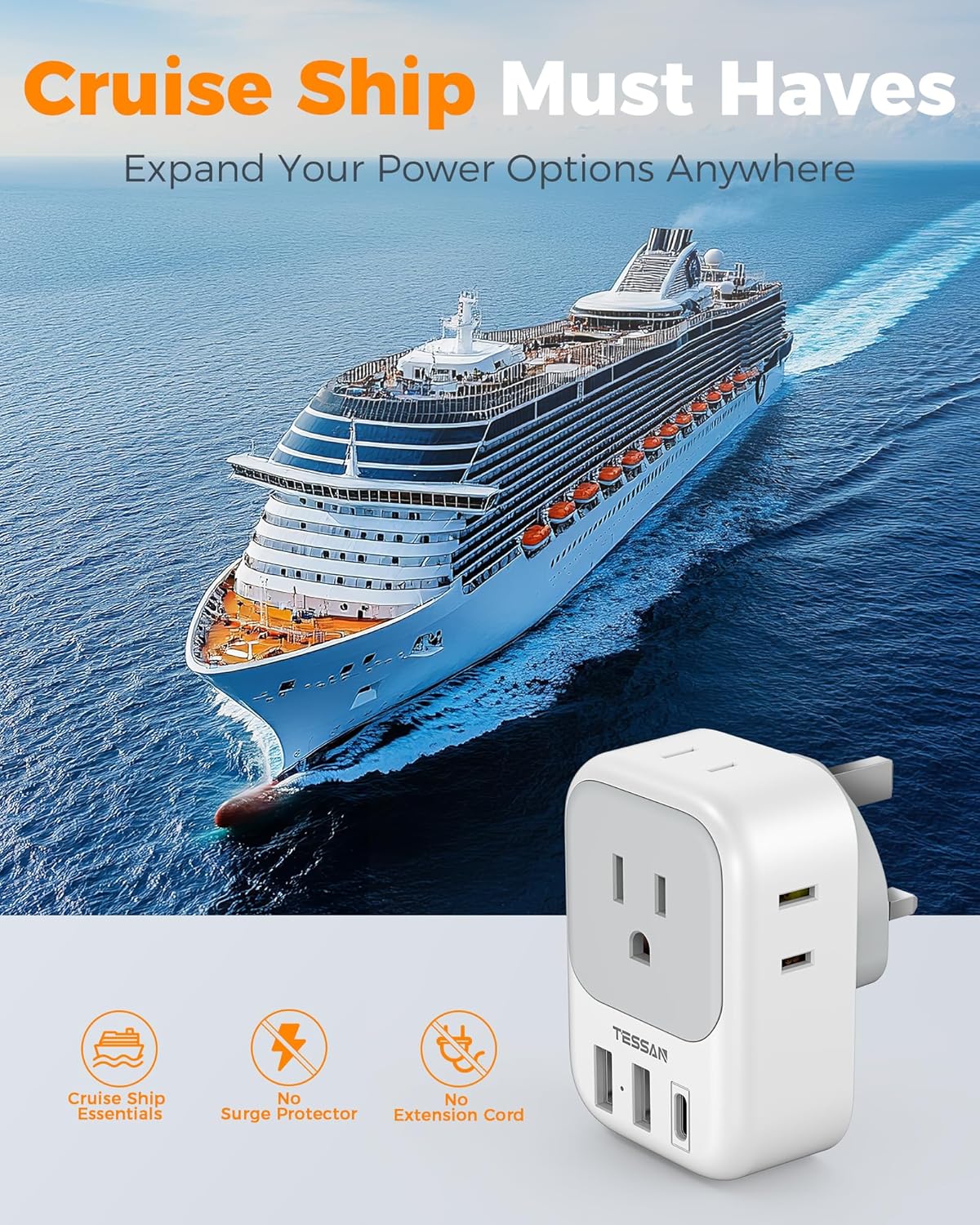 TESSAN US to UK Plug Adapter Type G 161