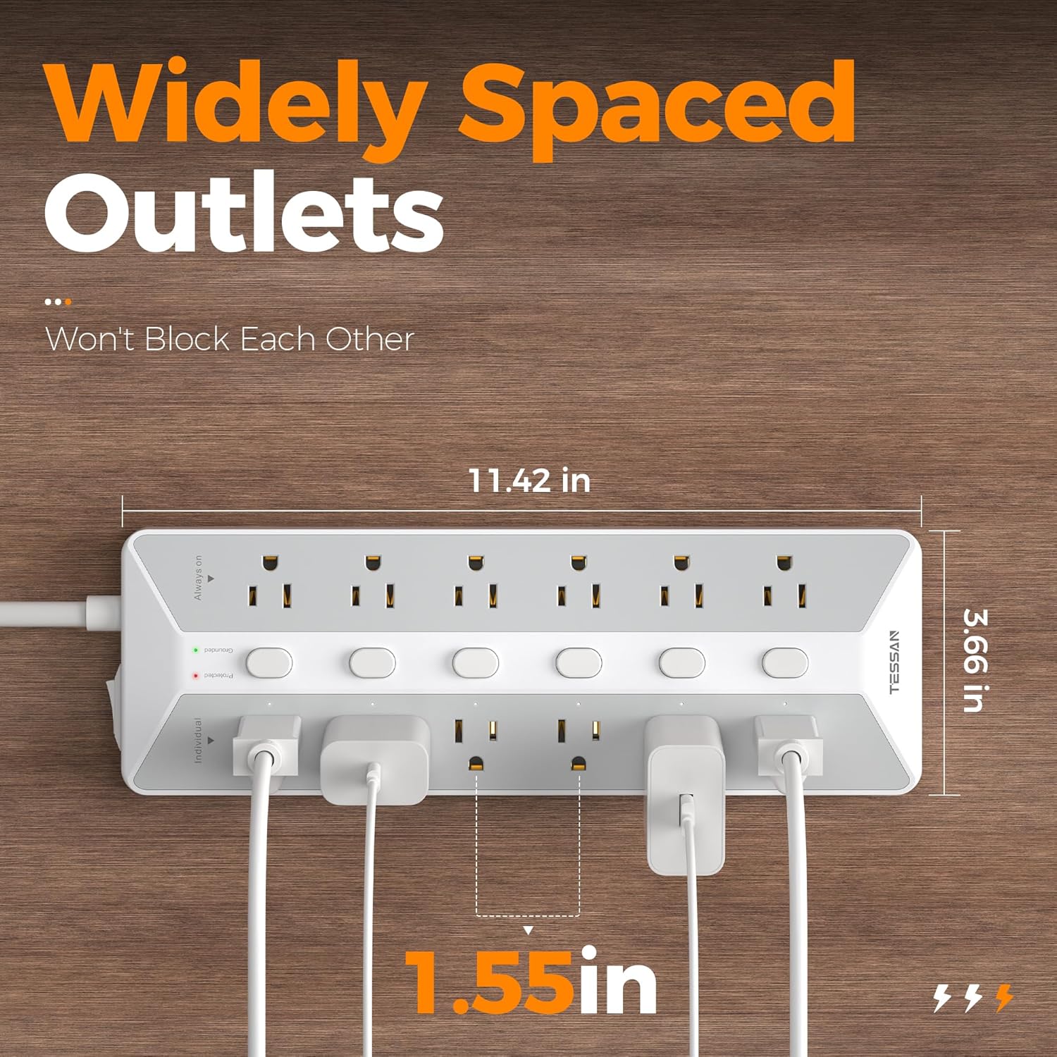 TESSAN 12 Outlets Surge Protector Power Strip 6FT