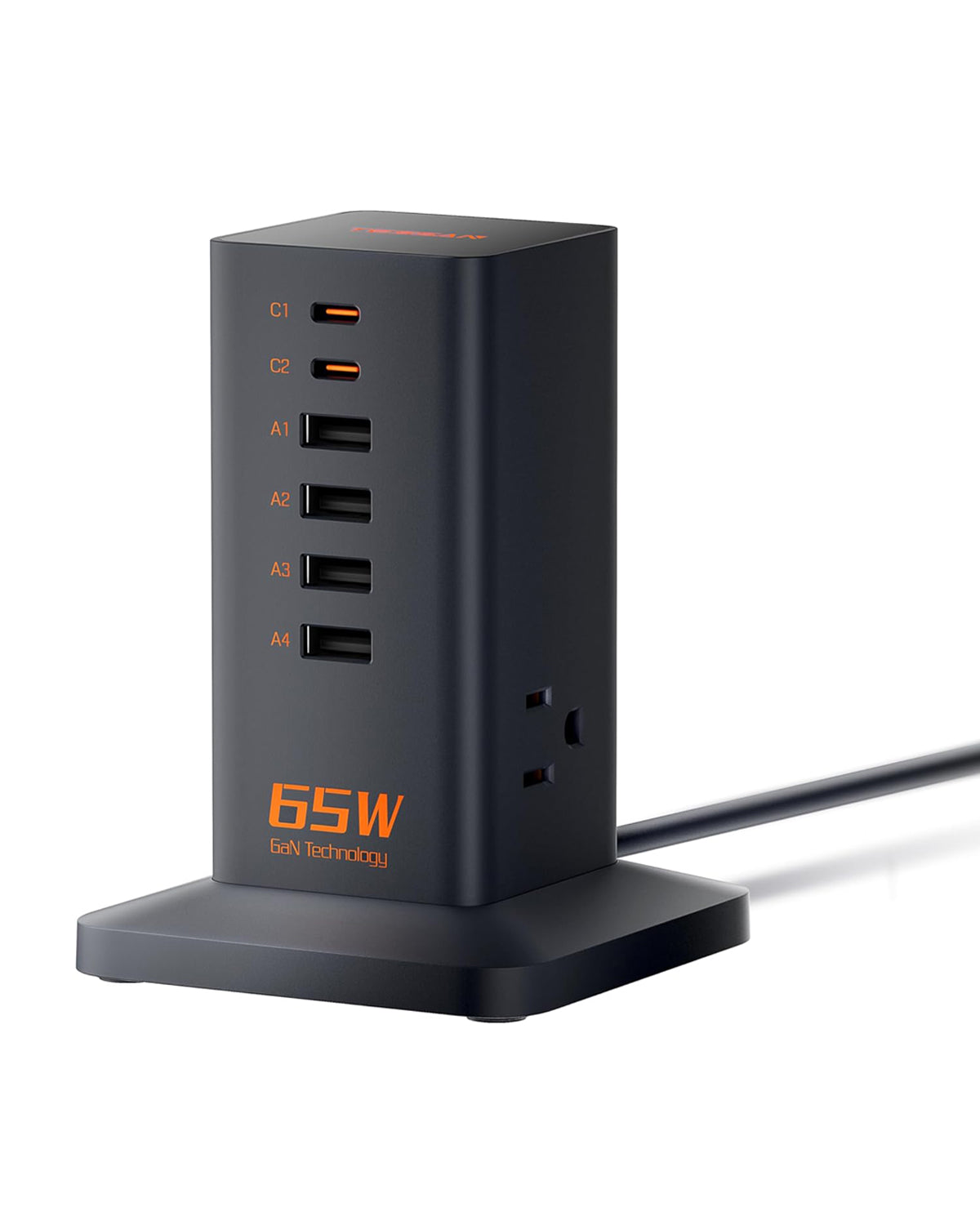TESSAN 65W Desk Charging Station, 6 Port GaN USB Fast Charger Tower with 3 Outlets