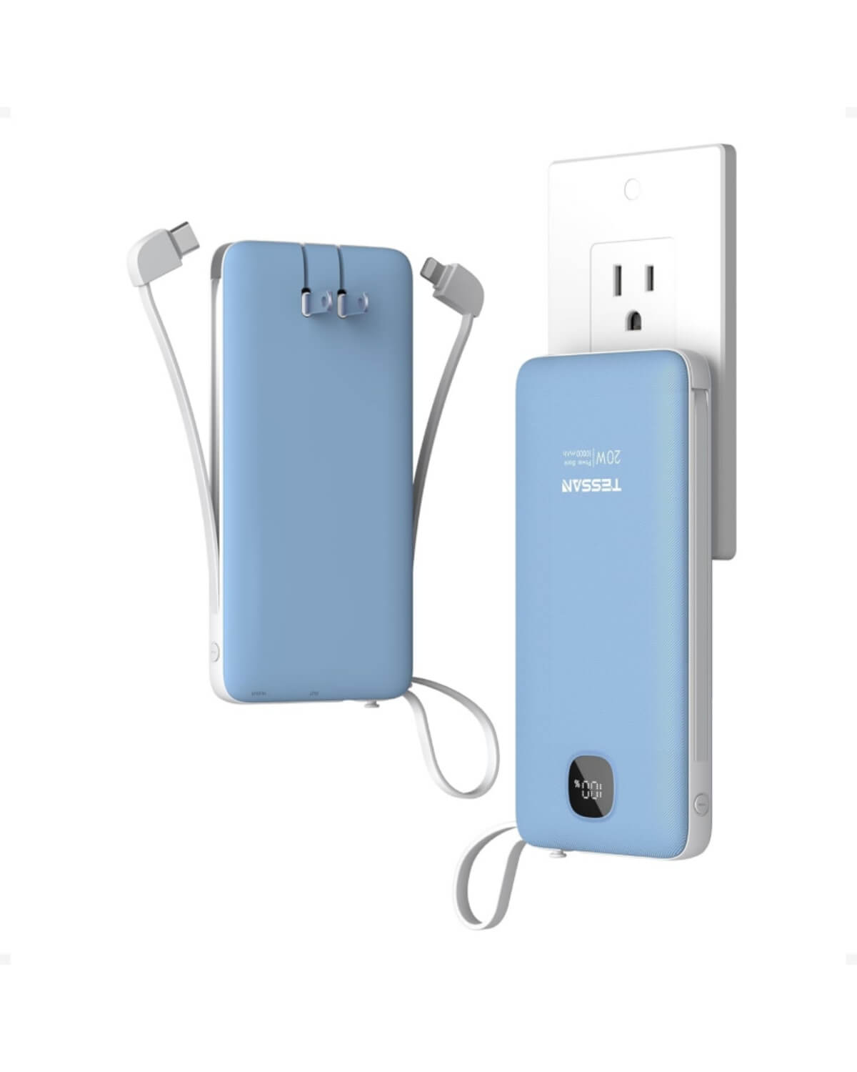 TESSAN 10000mAh Portable Charger with Built-In Cables