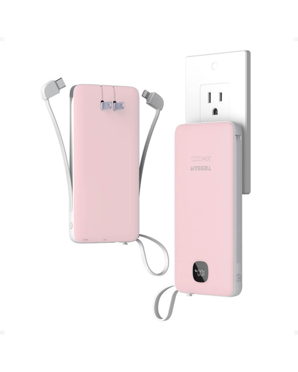 TESSAN 10000mAh Portable Charger with Built-In Cables