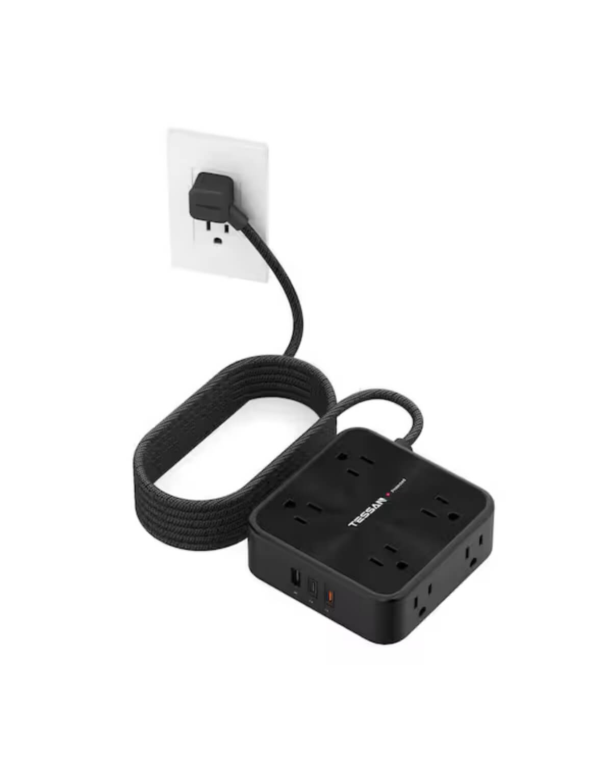 TESSAN Power Strip with USB-C & 6FT Braided Cord