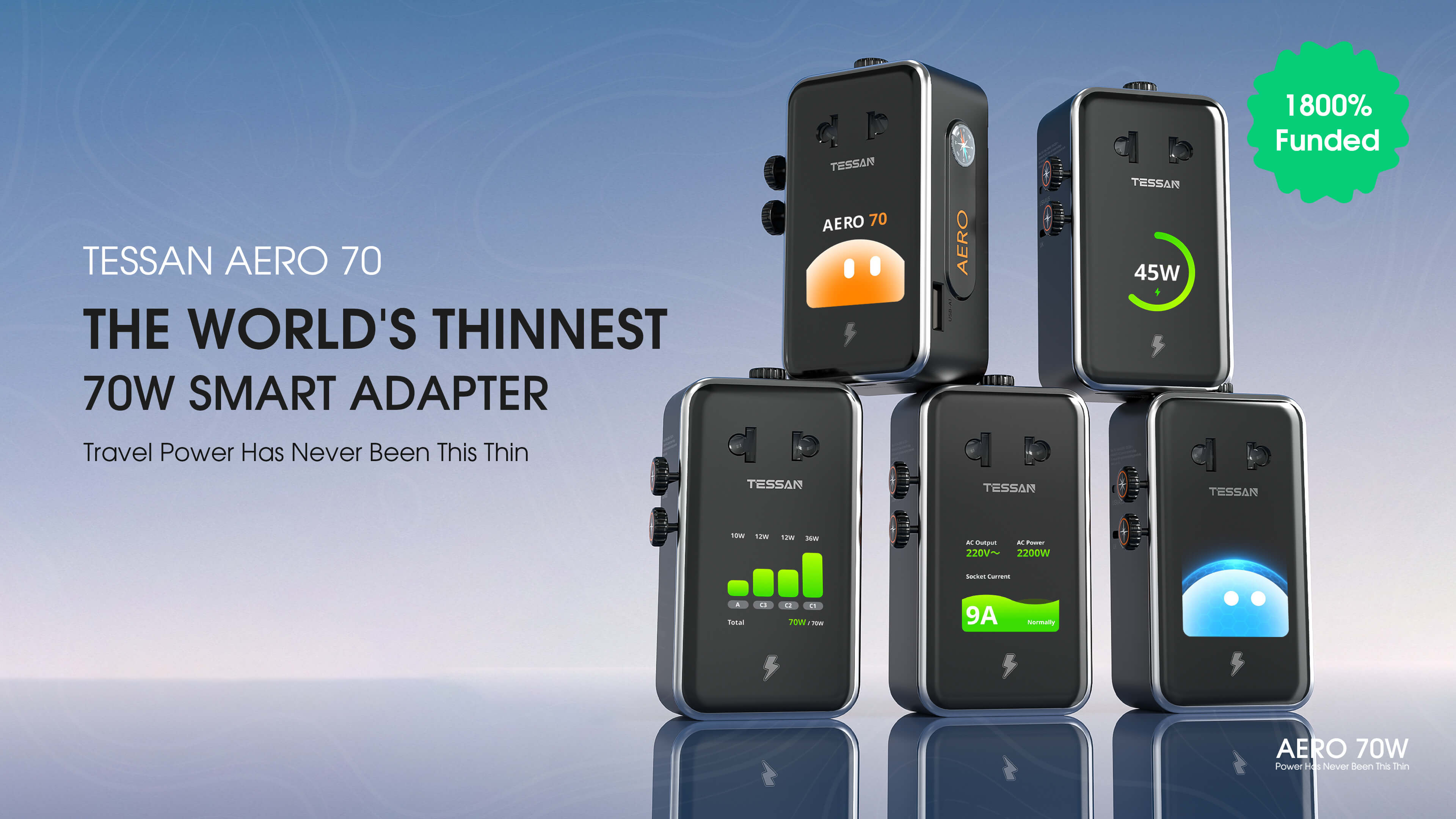 TESSAN AERO 70 Smart Travel Adapter for Global Travel