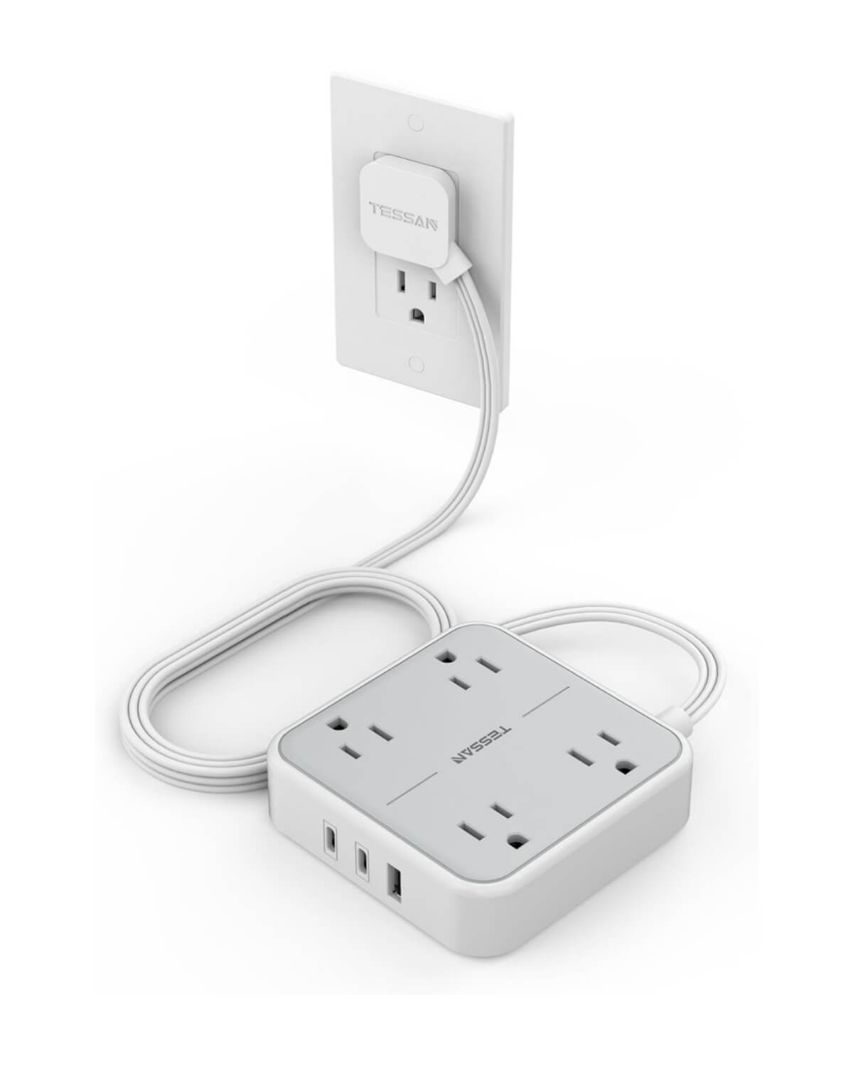 TESSAN Flat Plug Surge Protector Power Strip 102