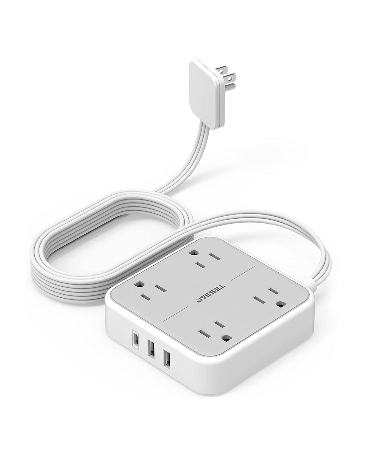 TESSAN 15 ft Flat Plug Power Strip with 3 USB Wall Charger(1 USB C Port)