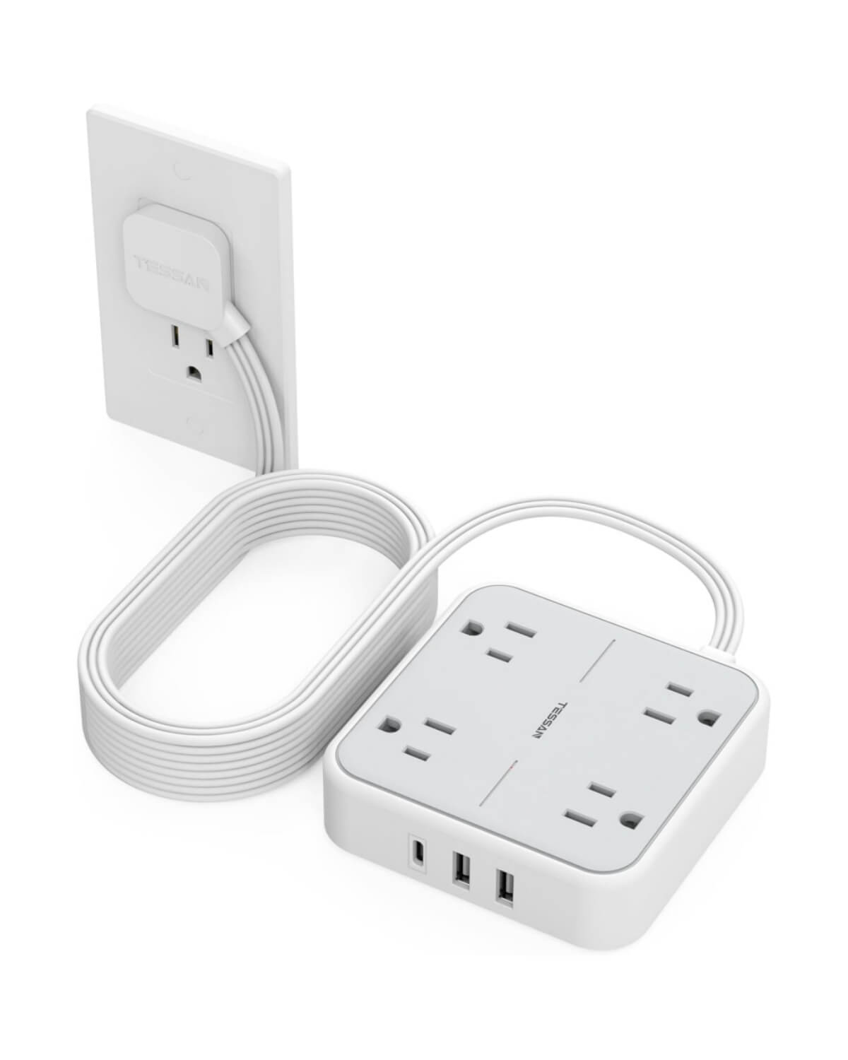 TESSAN Flat Plug Surge Protector Power Strip 102