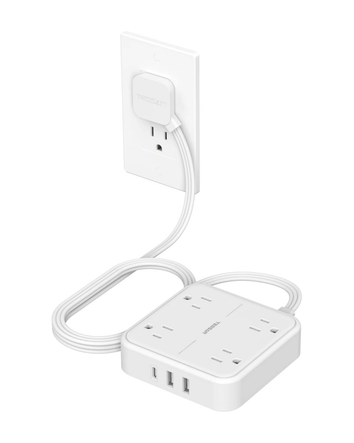 TESSAN Flat Plug Surge Protector Power Strip 102