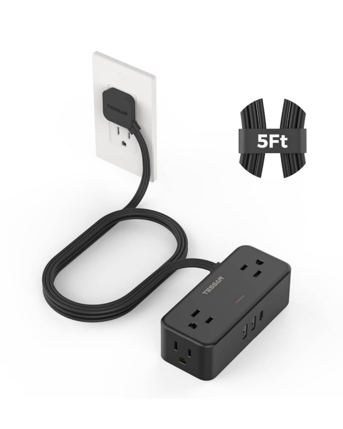 TESSAN Flat Plug Surge Protector Power Strip 1020