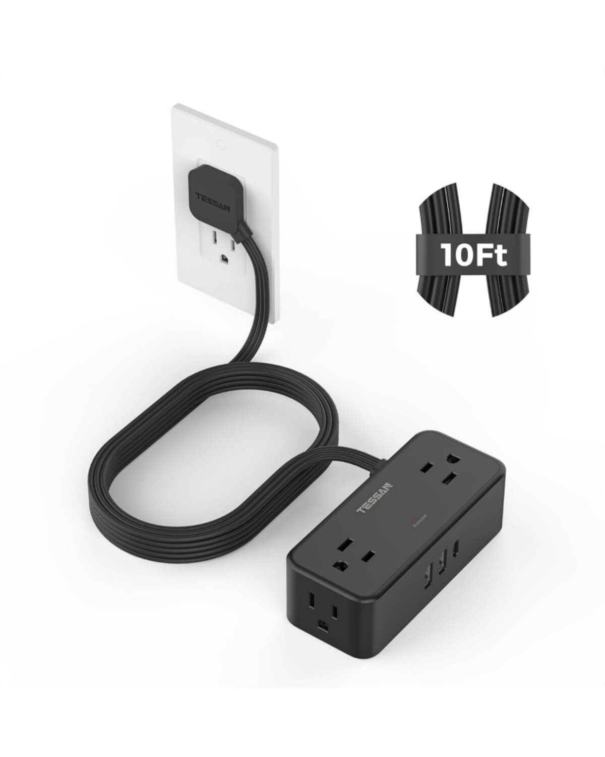TESSAN Flat Plug Surge Protector Power Strip 1020