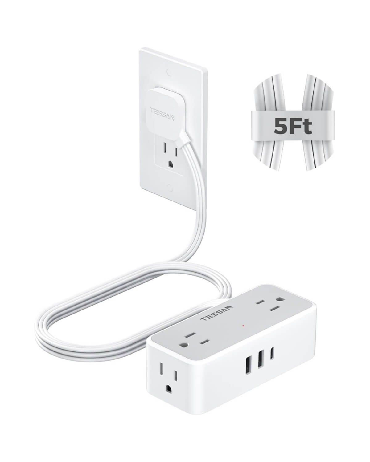 TESSAN Flat Plug Surge Protector Power Strip 1020