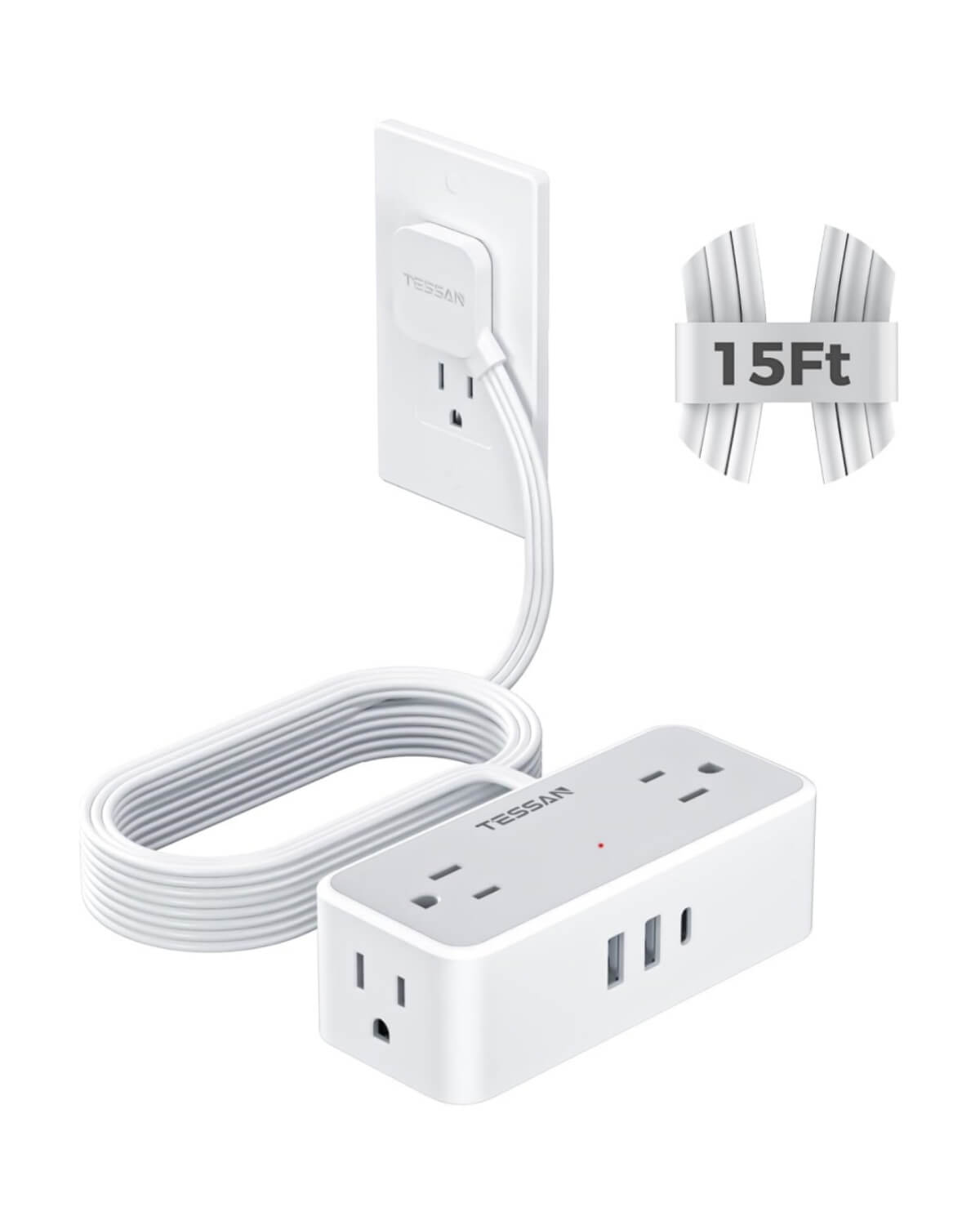 TESSAN Flat Plug Surge Protector Power Strip 1020