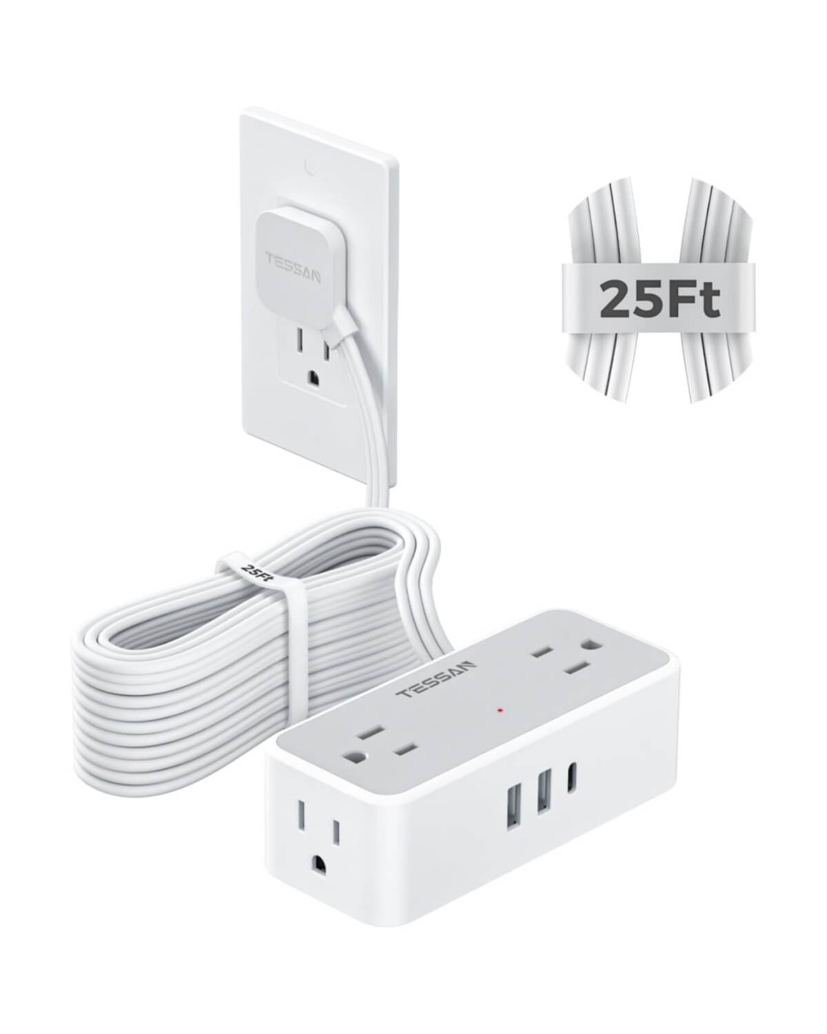 TESSAN Flat Plug Surge Protector Power Strip 1020