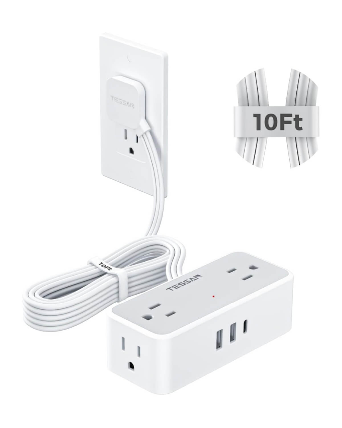 TESSAN Flat Plug Surge Protector Power Strip 1020