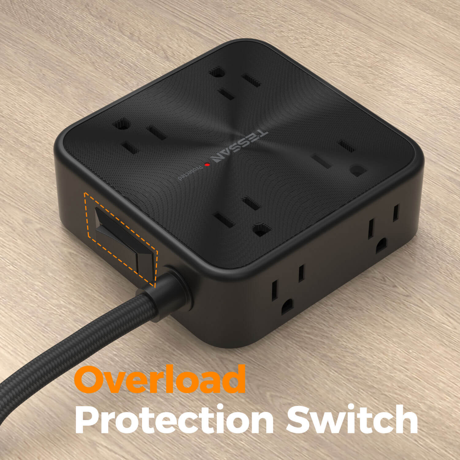 TESSAN Power Strip with USB-C & 6FT Braided Cord