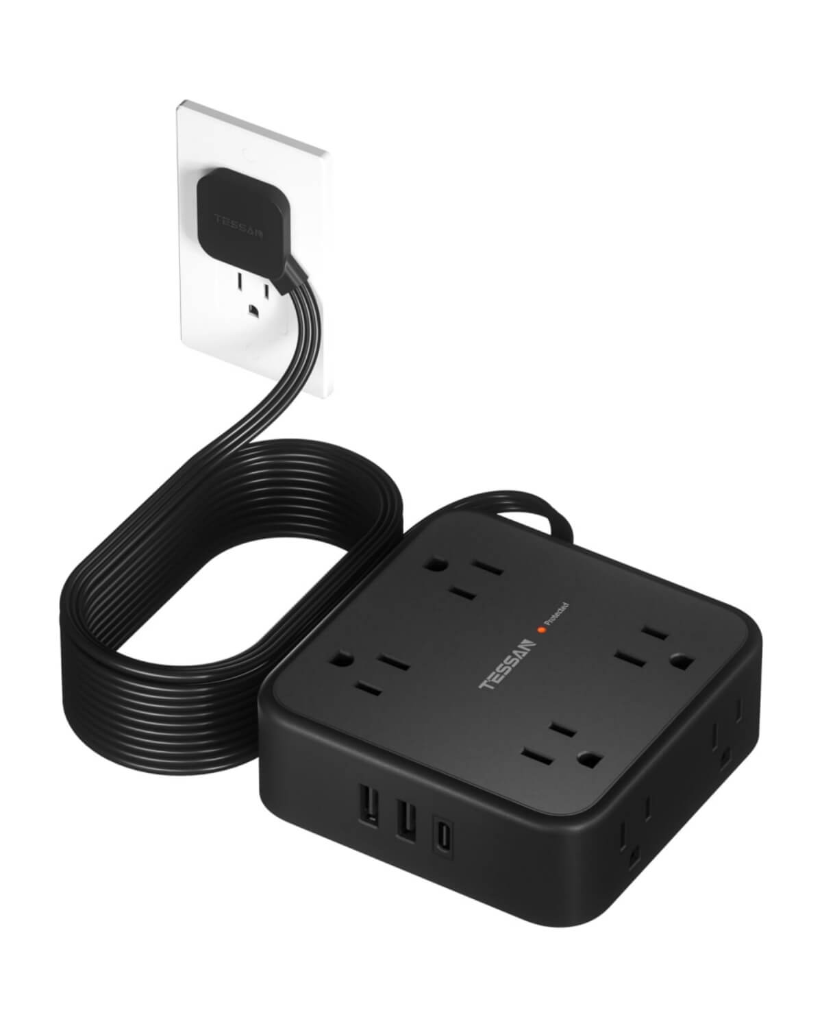 TESSAN Flat Plug Surge Protector Power Strip 1026