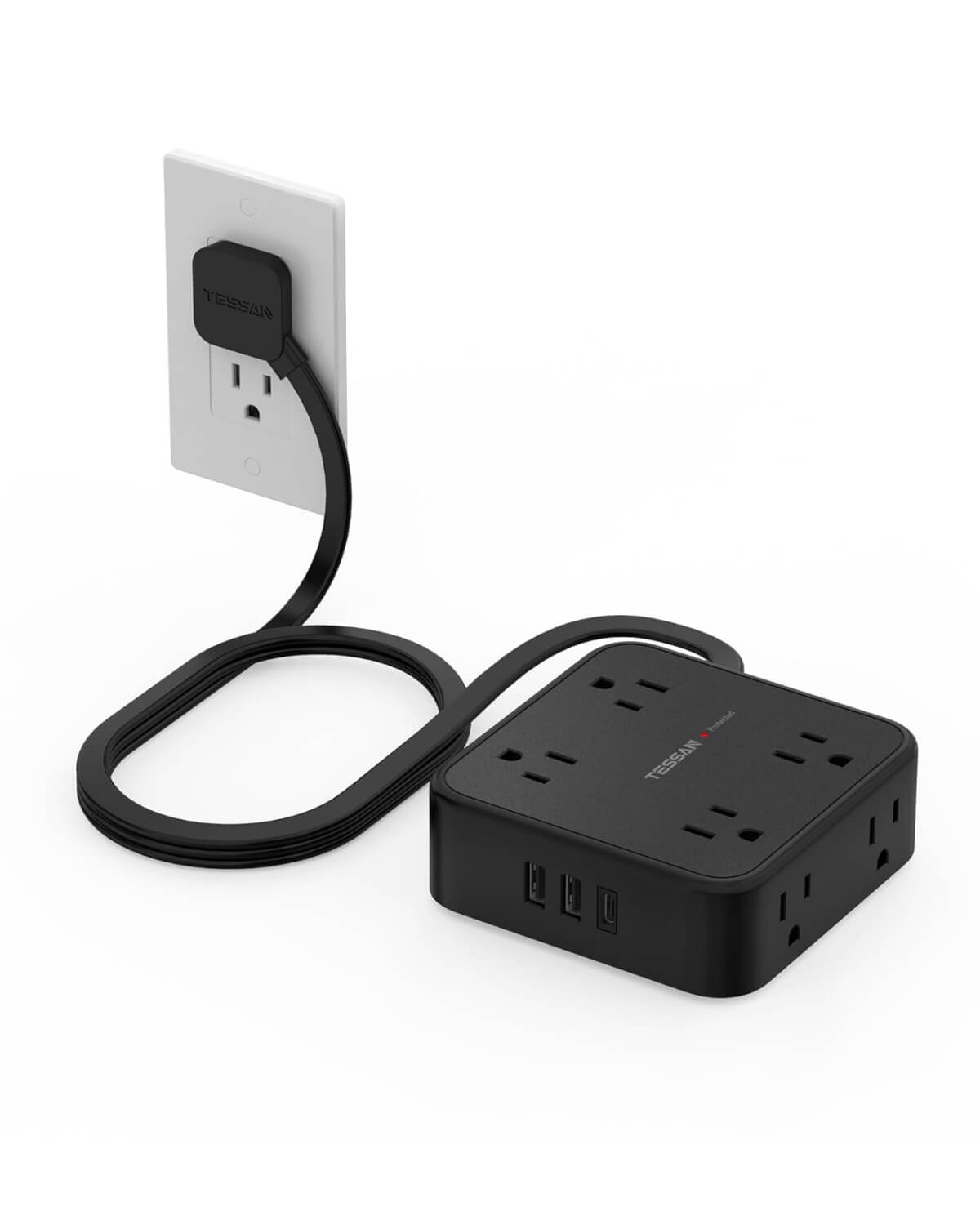TESSAN Flat Plug Surge Protector Power Strip 1026