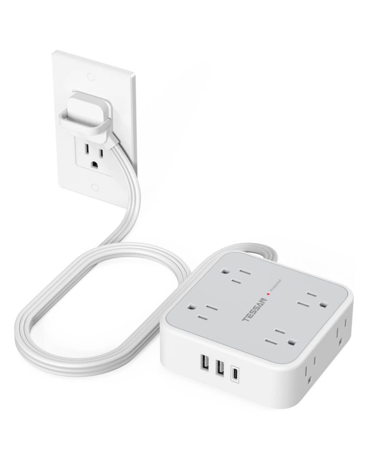 TESSAN Flat Plug Surge Protector Power Strip 1026