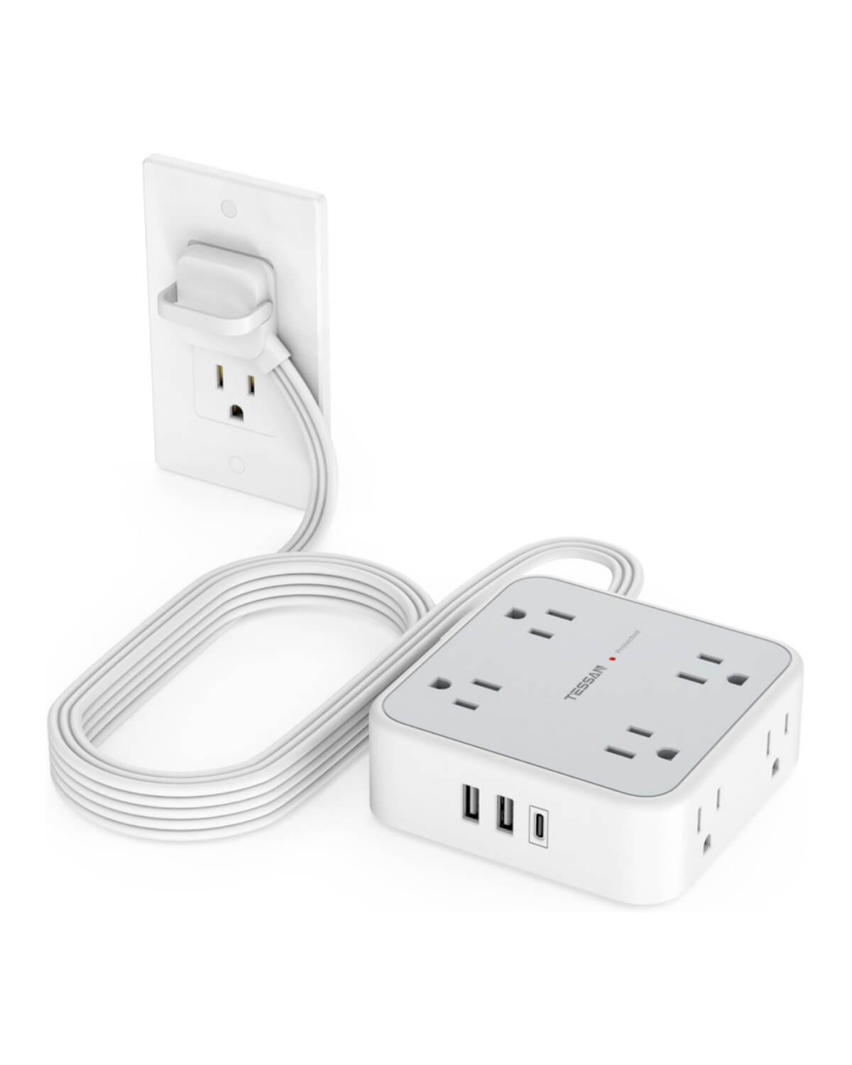 TESSAN Flat Plug Surge Protector Power Strip 1026