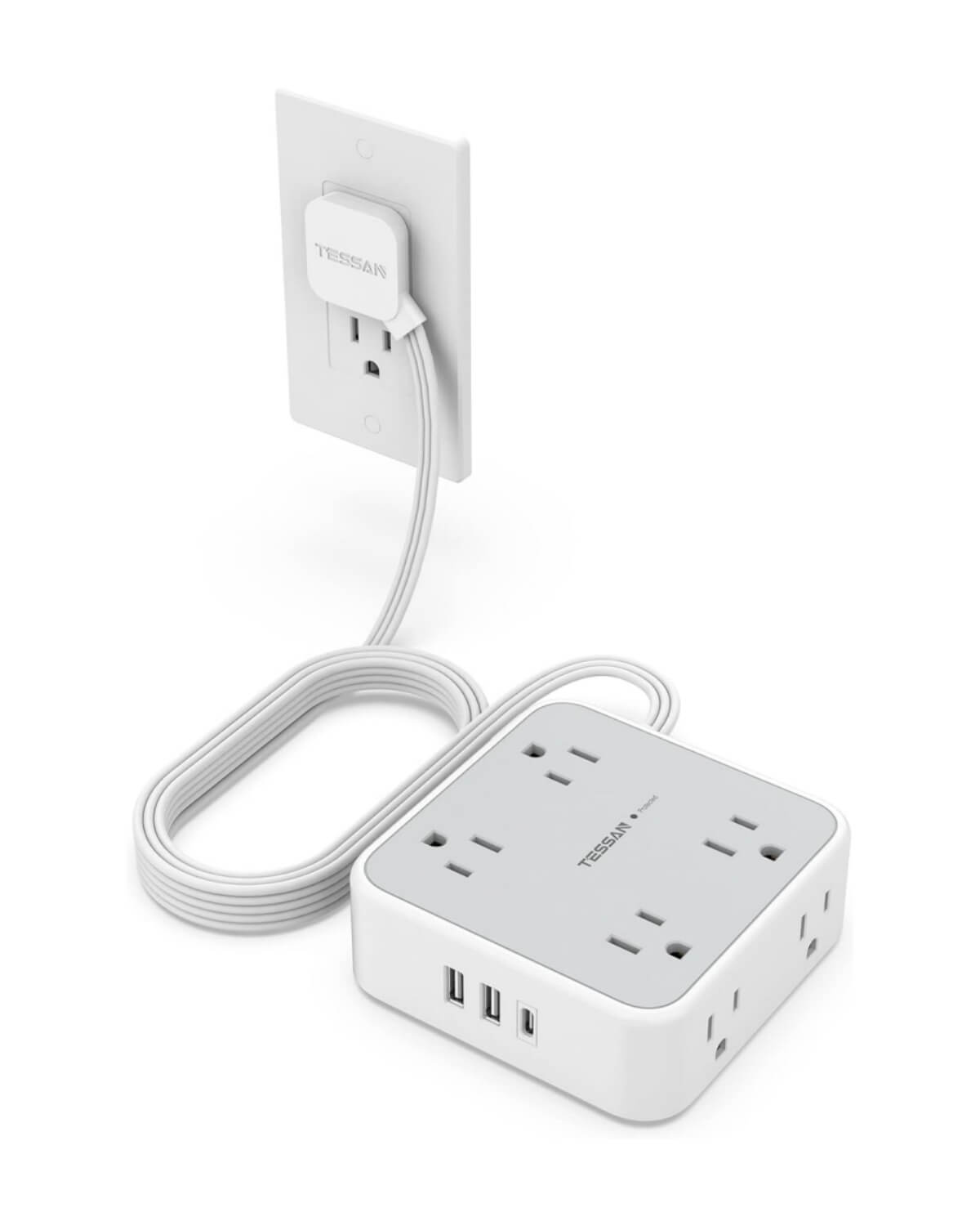 TESSAN Flat Plug Surge Protector Power Strip 1026