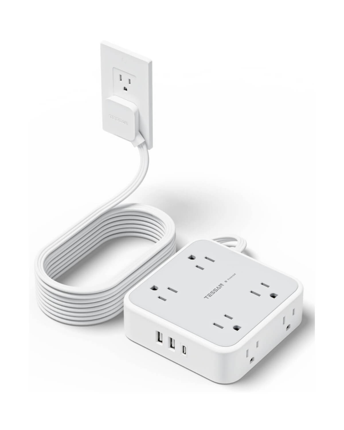 TESSAN Flat Plug Surge Protector Power Strip 1026