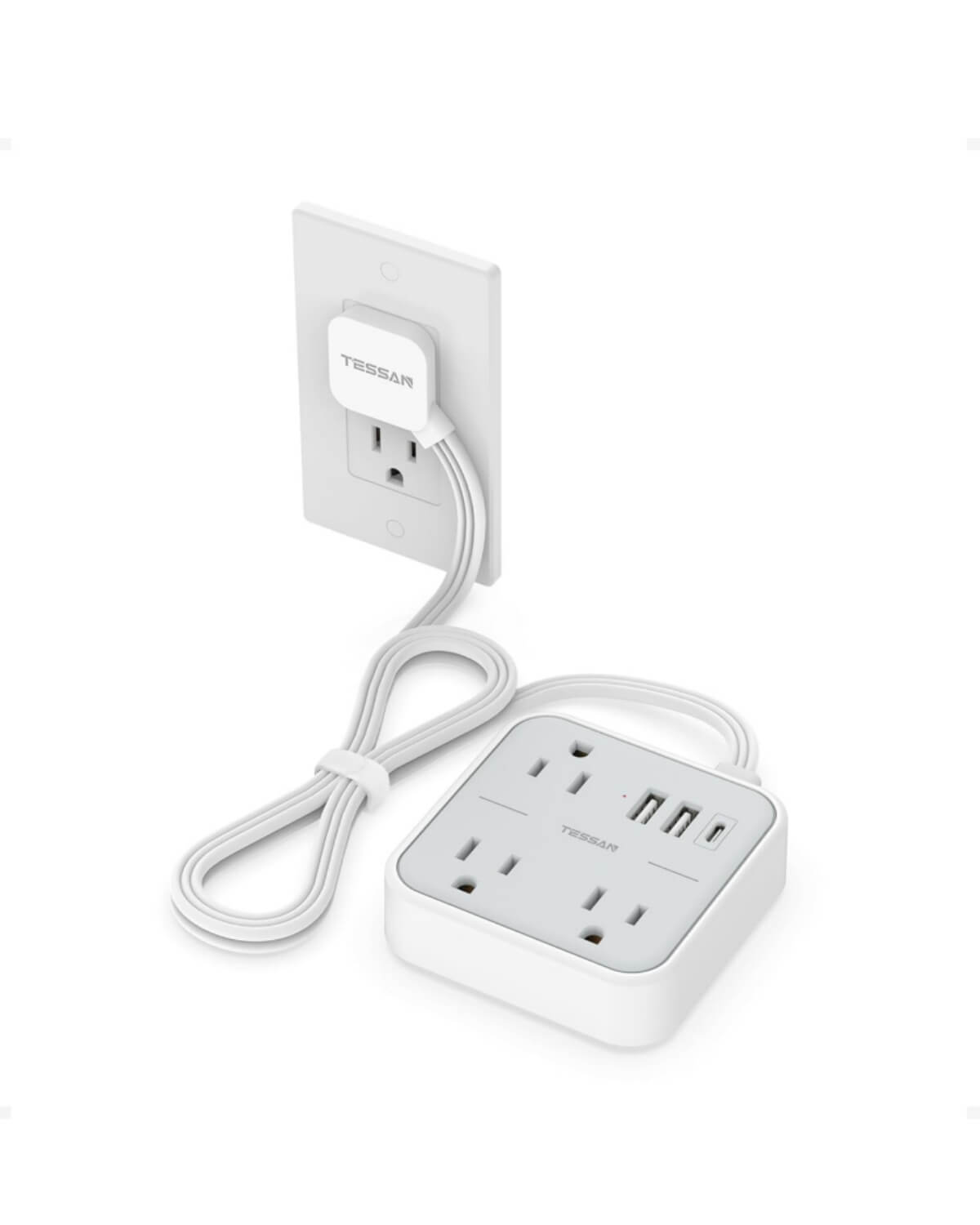 TESSAN 15W Flat Plug Surge Protector Power Strip 103