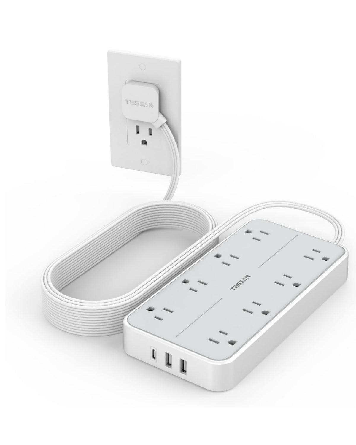 TESSAN Flat Plug Surge Protector Power Strip 108