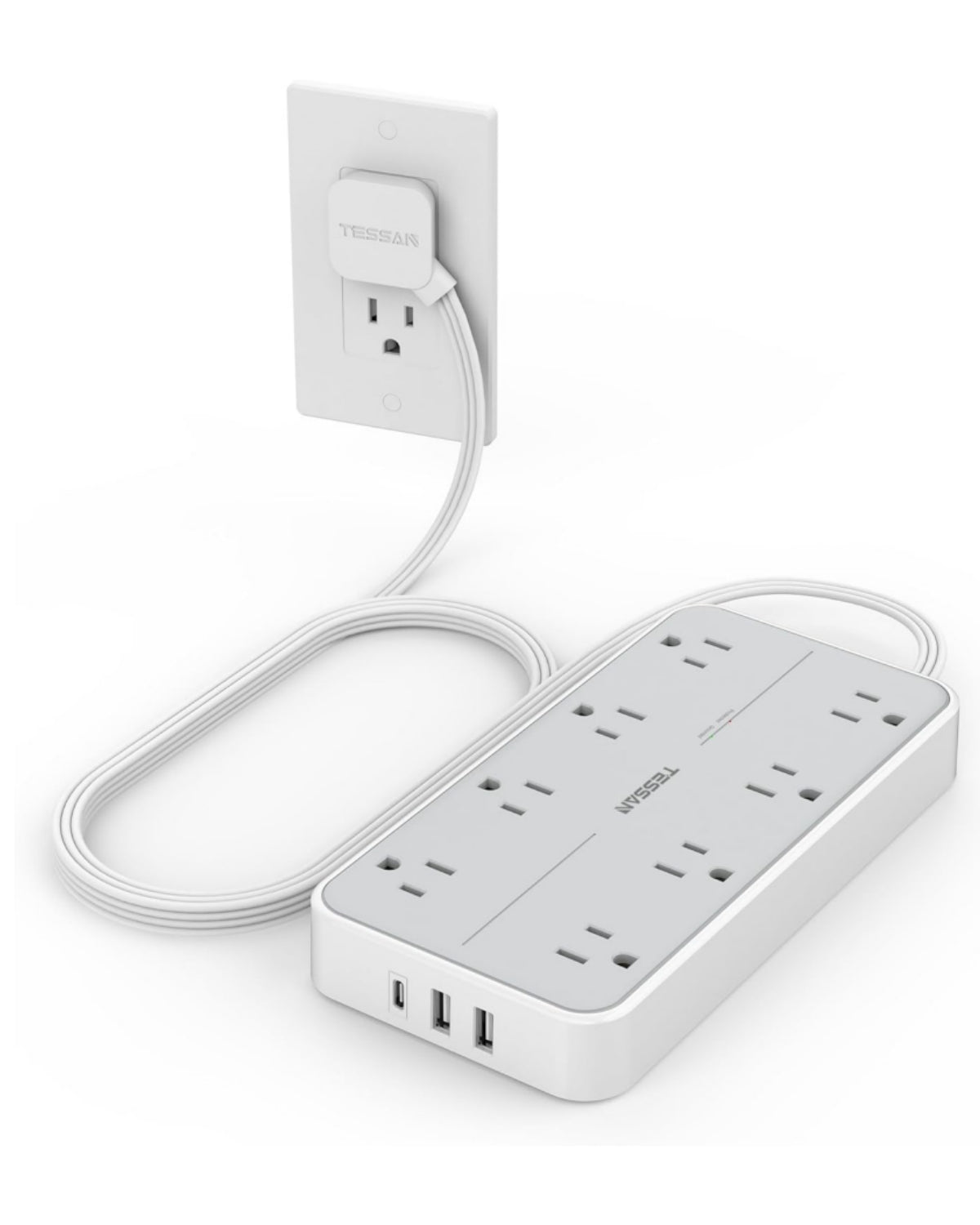 TESSAN Flat Plug Surge Protector Power Strip 108