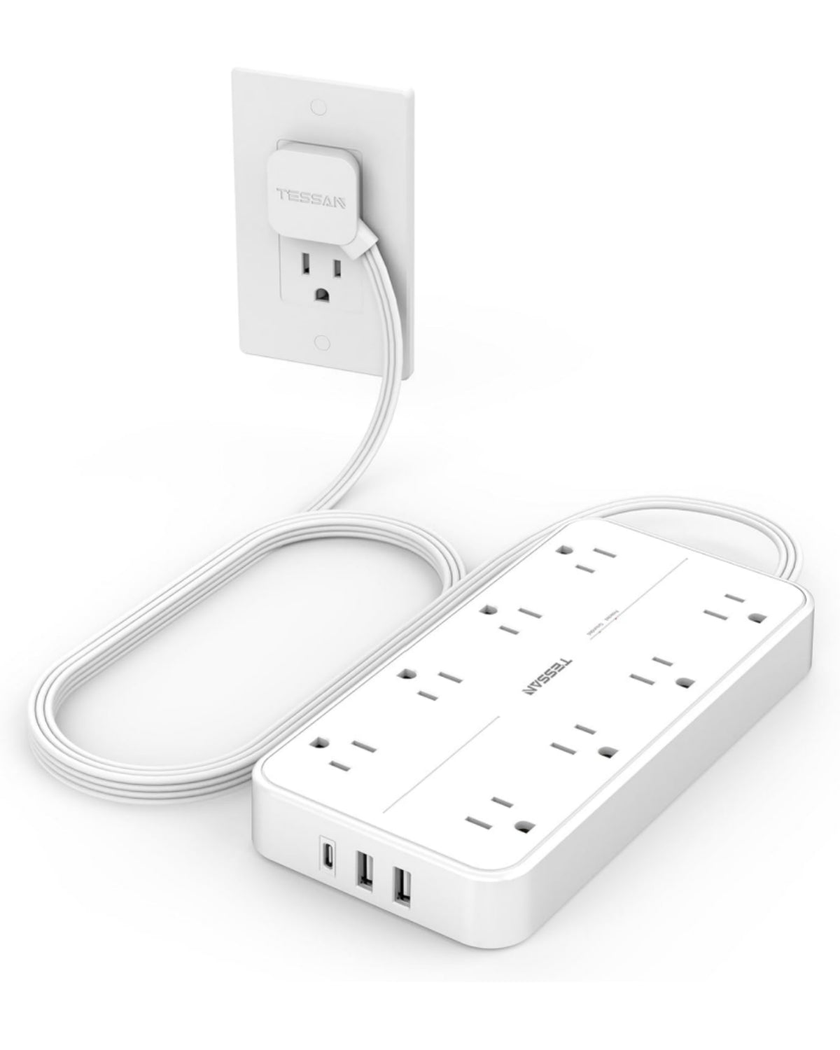 TESSAN Flat Plug Surge Protector Power Strip 108