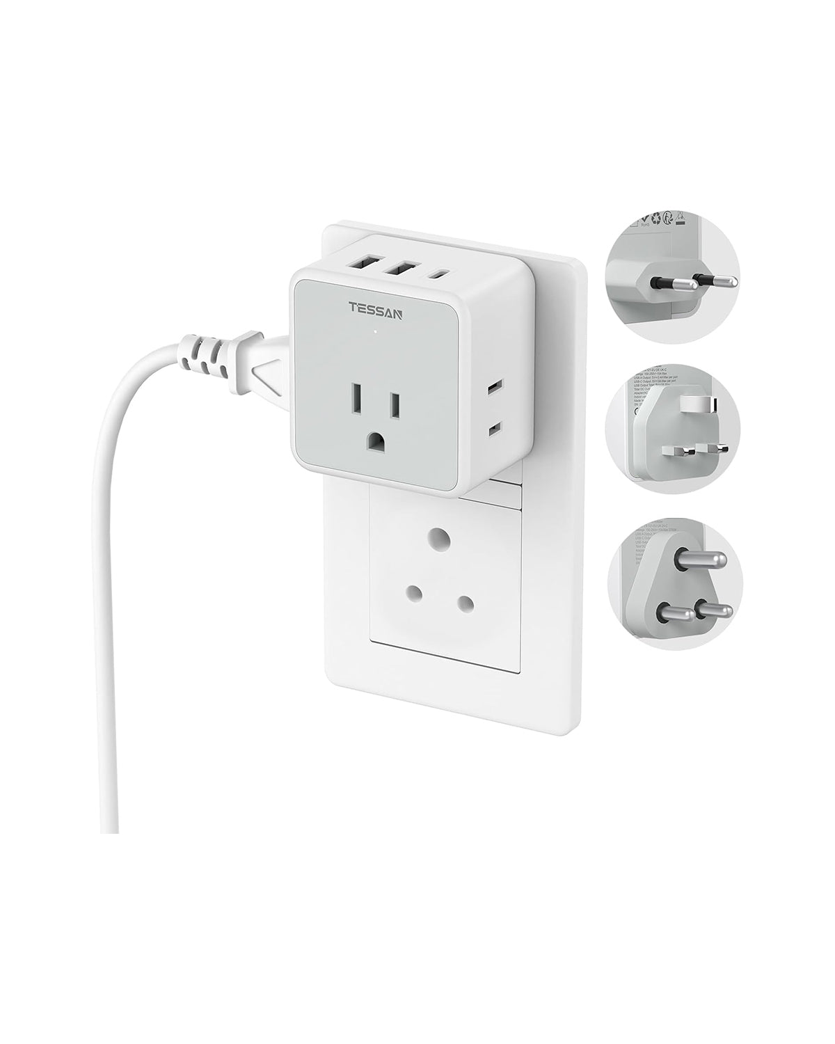 TESSAN All European UK Travel Plug Adapter Kit with 3 USB (1 USB C)