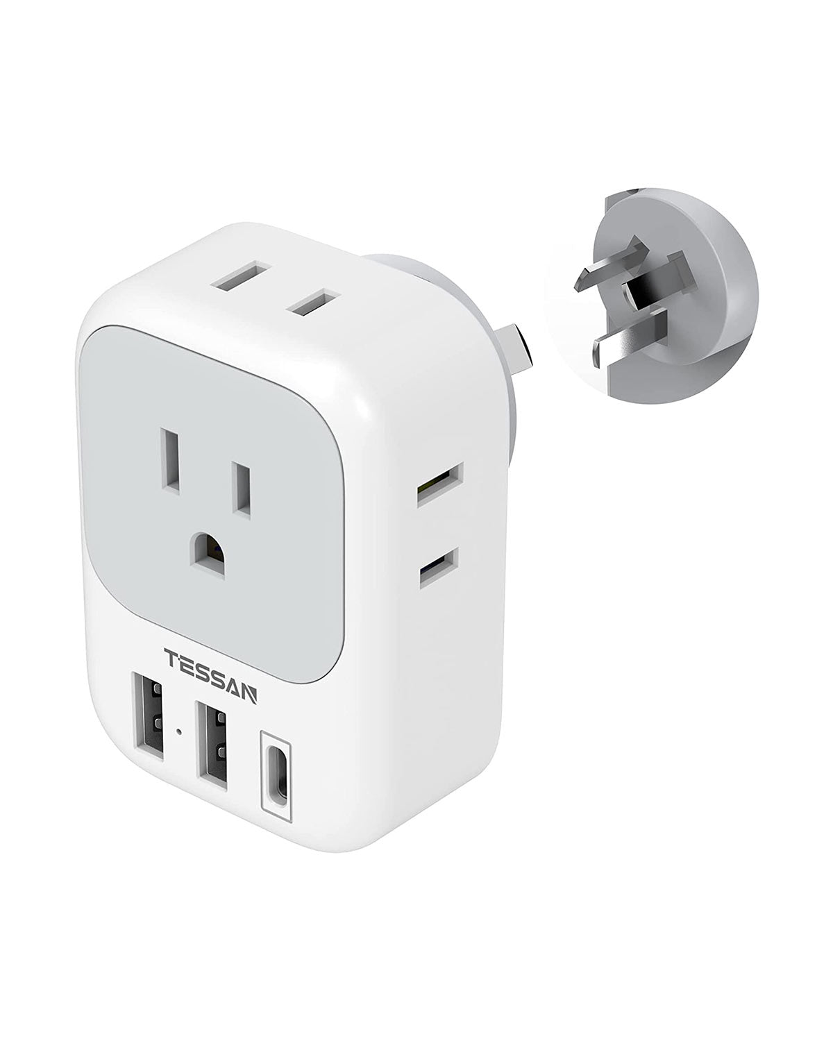 TESSAN Australia Travel Adaptor with 4 American Outlets 3 USB Charger